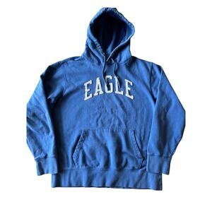 Vintage 90’s American Eagle Large Blue Embroidered Logo Hoodie